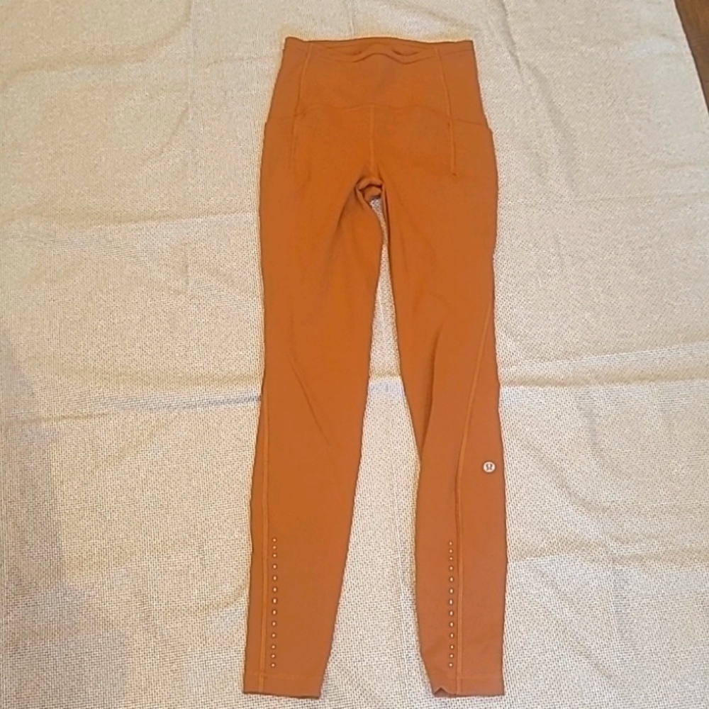 Lululemon high waist tan/caramel color leggings w/pockets sz2 [1143]